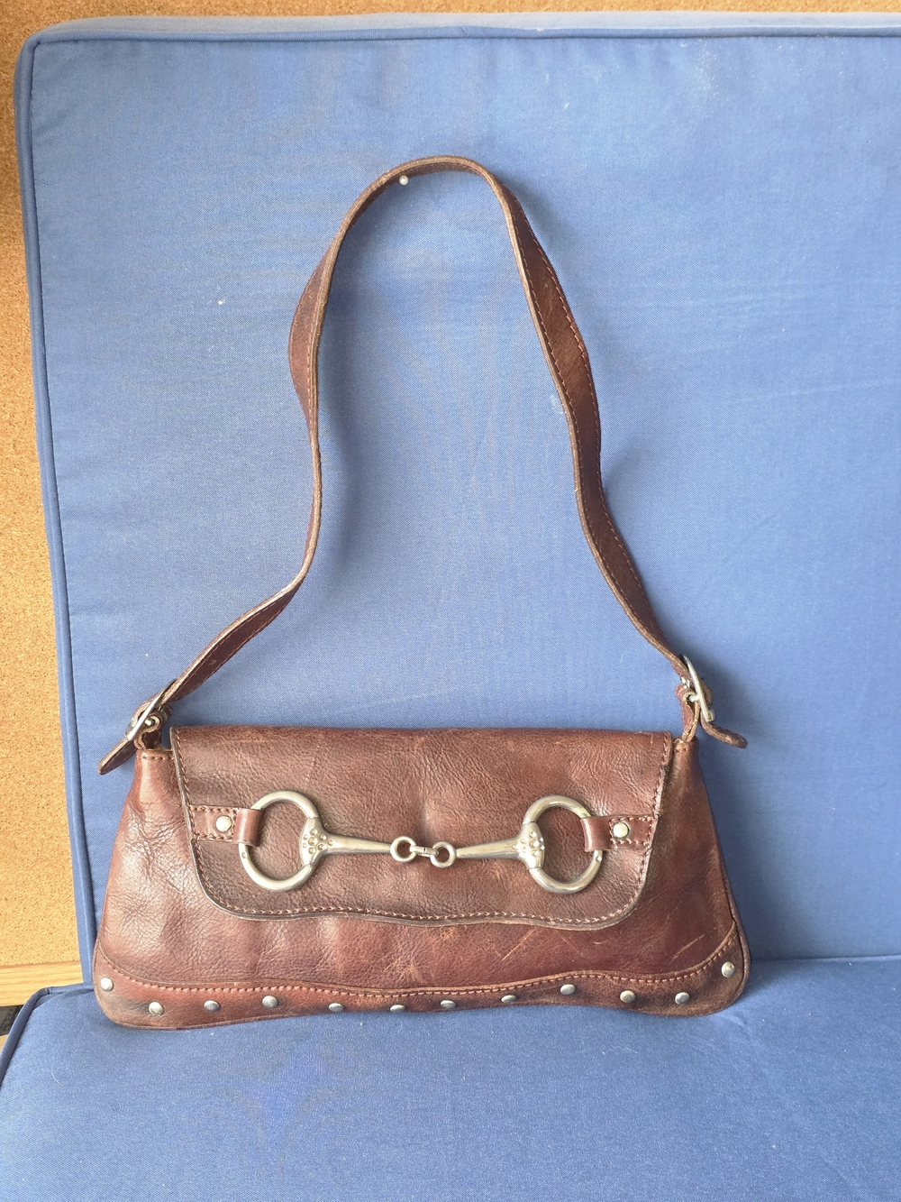 Italian Artisan Horsebit Leather Shoulder Bag Vero Cuoio Made in Italy Brown